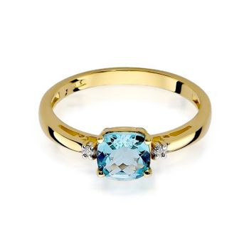 Złoty pierścionek damski 585 Błękitny Topaz z Diamentami 0.03 ct 2.jpg