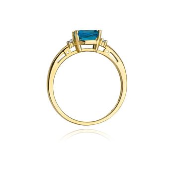 Złoty pierścionek damski 585 Błękitny Topaz z Diamentami 0.03 ct 3.jpg