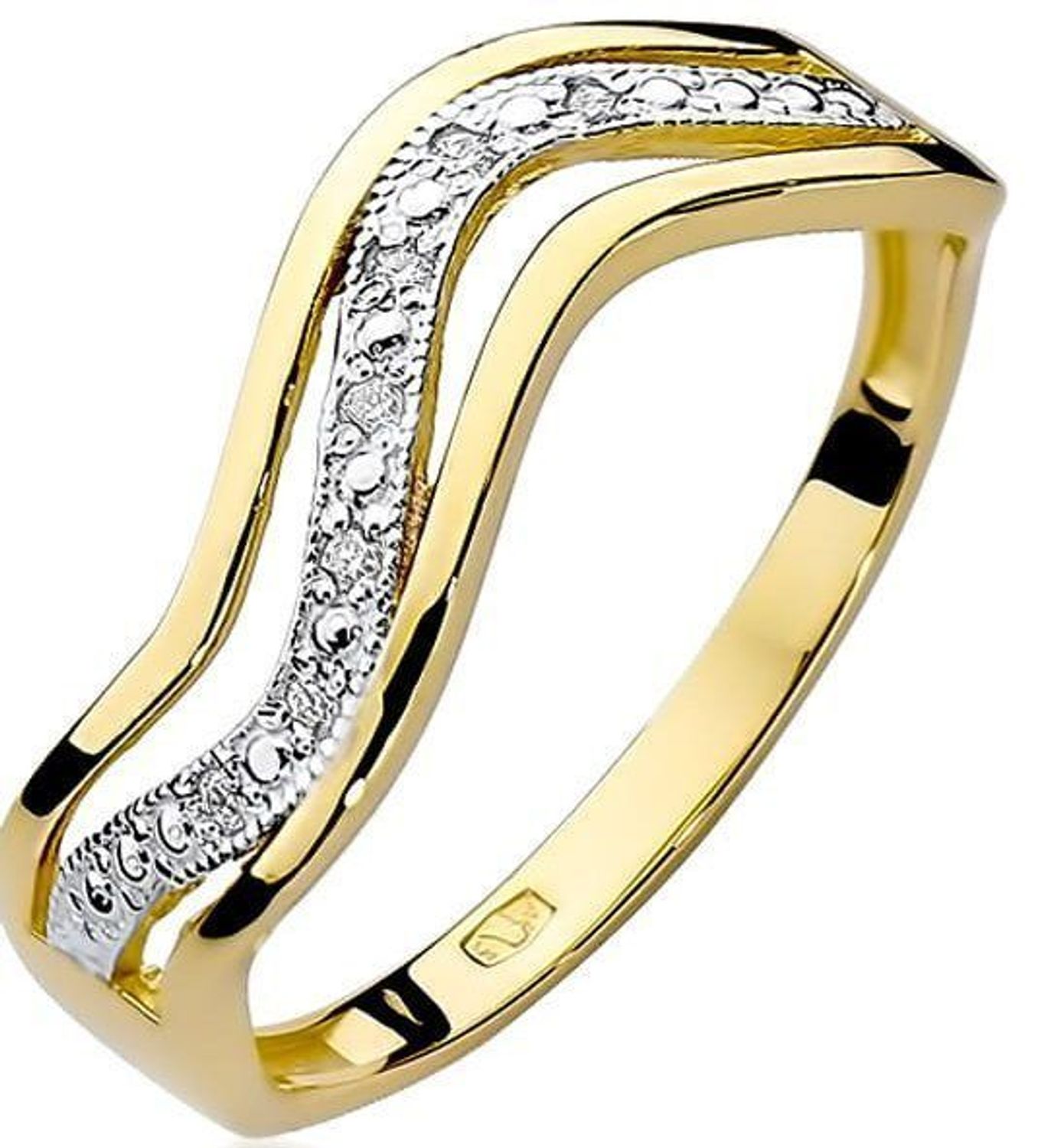 Pierścionek złoty diamenty  Pierścionek damski bogato zdobiony diamentami, złota biżuteria z 7 Diamentami DIAPRSW116Z585B0.06. Damski pierścionek wykonany z żółtego 14 karatowego1.jpg