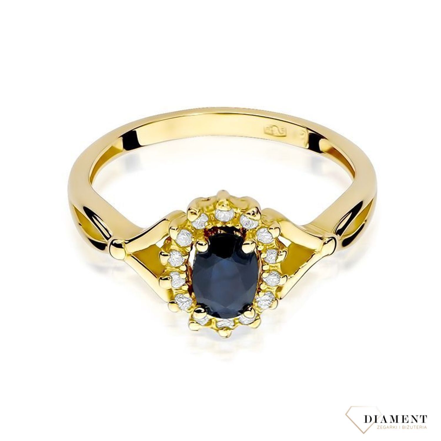 Złoty pierścionek damski 585 Owalna markiza z Szafirem i Diamentami 0.12 ct DIAPRSW182Z585S0.70 Pierścionek z żółtego 14 karatowego złota z Diamentami, idealny prezent dla każdej kobiety. Możliwość zamówienia Twojego Rozmiar.jpg