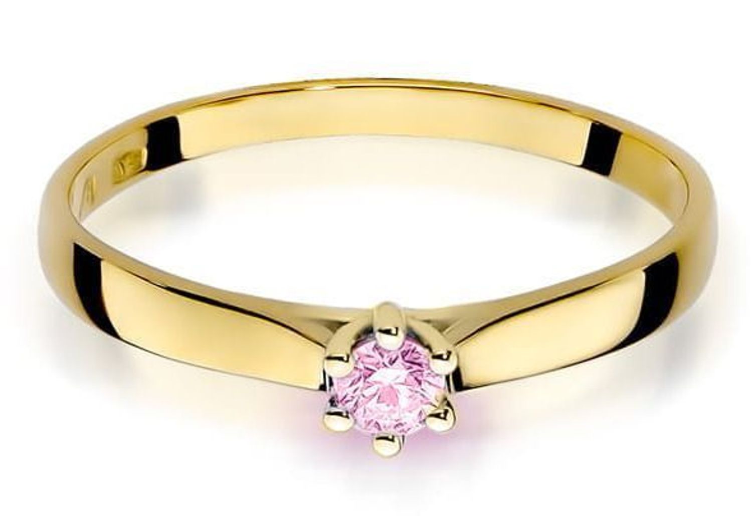 Klasyczny pierścionek złoty W0222 wykonany z żółtego złota próby 585. Jednokamieniowy design z kamieniem 0.13 ct (3.0 mm). Waga 1.4–2.0 g, wysokość korony 4.2 mm. Idealny pierścionek zaręczynowy.jpg