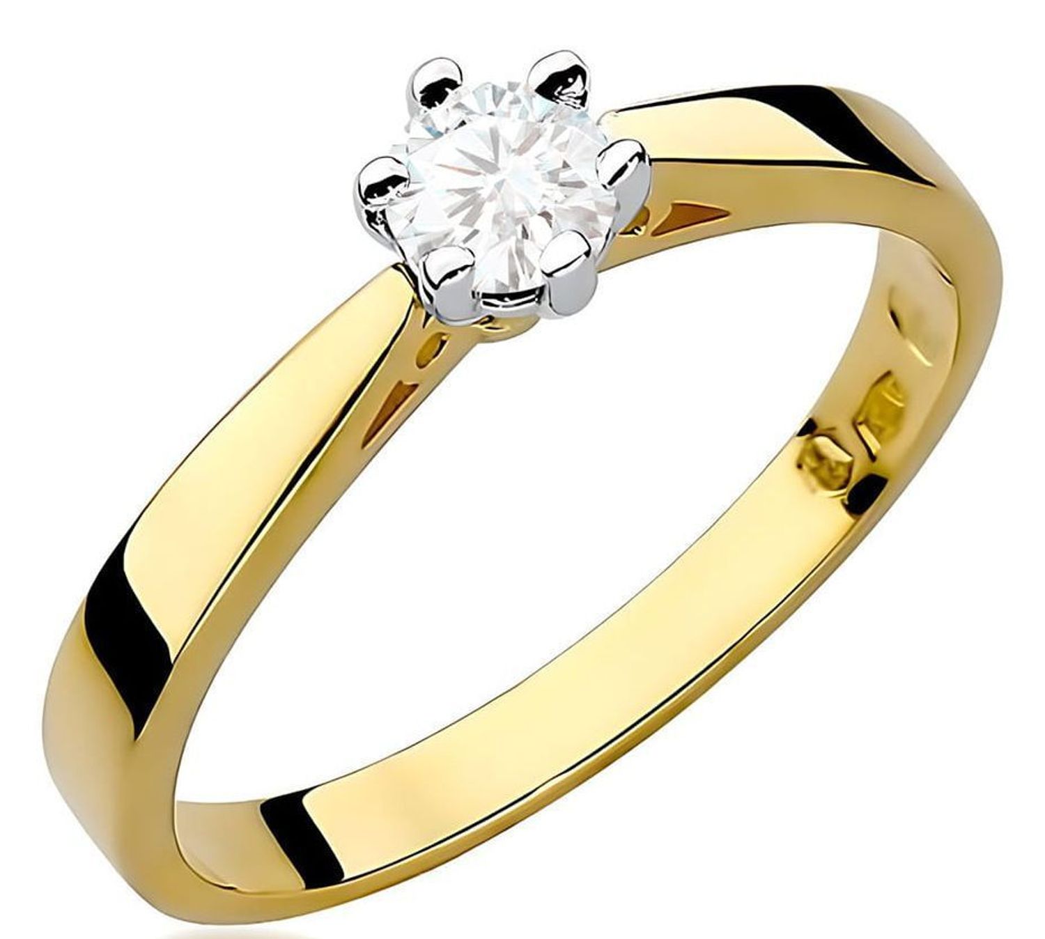 Złoty pierścionek z diamentem laboratoryjnym W0229B – złoto 585 w kolorze żółtym, diament 0.25 ct (VS2 F, 4.1 mm). Elegancka, etyczna biżuteria o wadze 1.7–2.5 g. 1.jpg