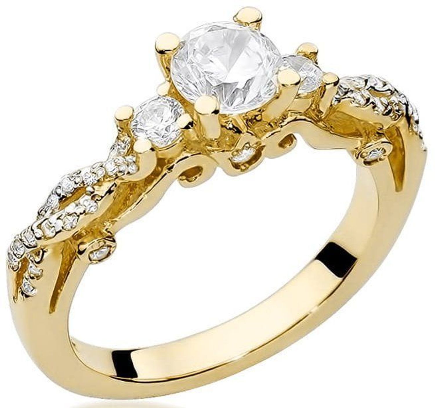 Pierścionek 4 biały szafir DIAPRSW023Z585BS0,60 Złoty pierścionek damski 585 z Jednym centralnym białym szafirem i 34 mniejszymi diamentami o łącznej masie 0,34 ct. 1.jpg