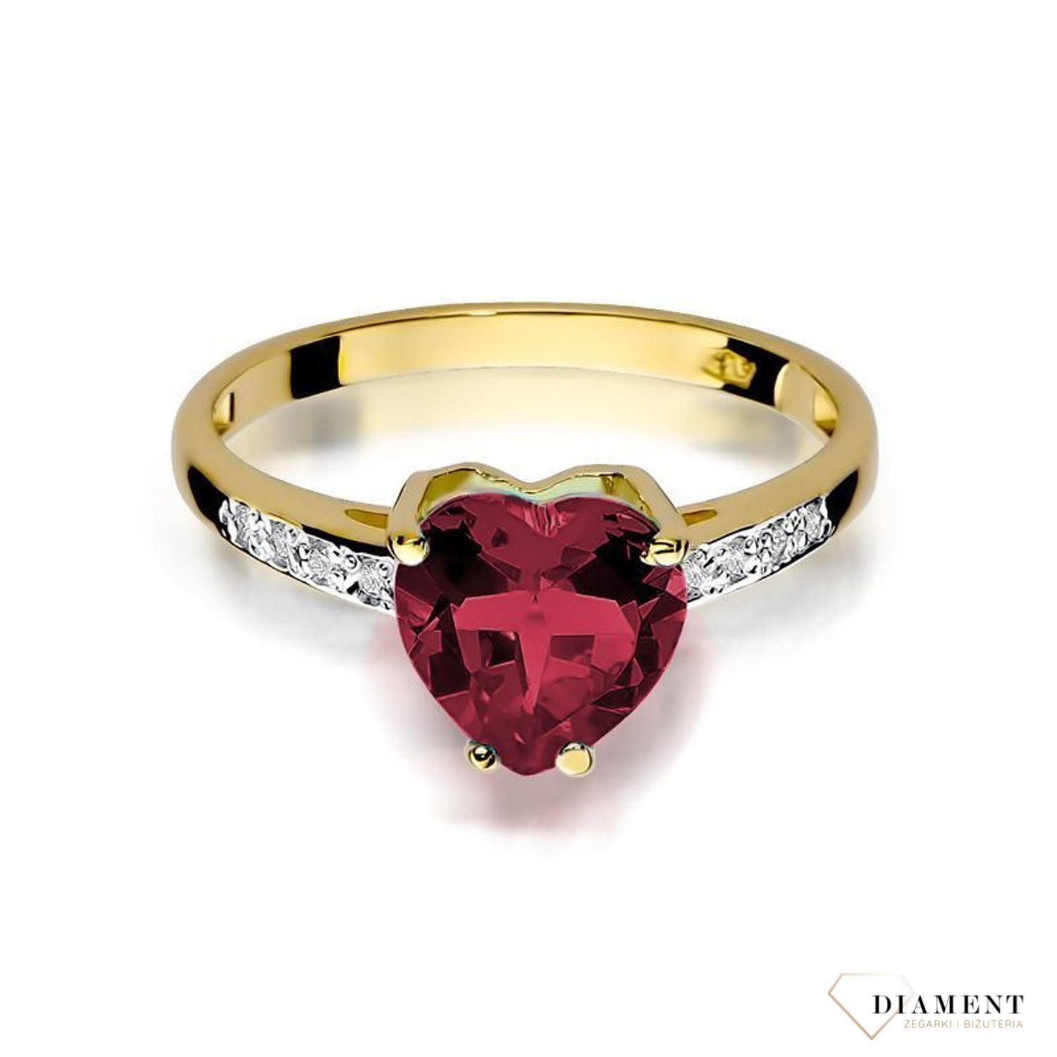 Złoty pierścionek damski 585 Serce z Rubinu z Diamentami 0,04 ct 1.jpg