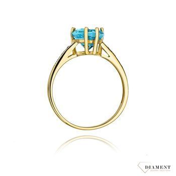 Złoty pierścionek damski 585 Topaz Sky Blue o formie serca i Diamenty 0.04 ct DIAPRSW031Z585T1.20  Pierścionek z żółtego 14 karatowego złota z Diamentami, idealny prezent dla każdej kobiety. Możliwość zamówienia Twoj (2).jpg