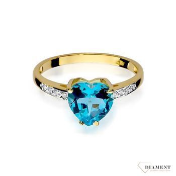 Złoty pierścionek damski 585 Topaz Sky Blue o formie serca i Diamenty 0.04 ct DIAPRSW031Z585T1.20  Pierścionek z żółtego 14 karatowego złota z Diamentami, idealny prezent dla każdej kobiety. Możliwość zamówienia Twoj.jpg