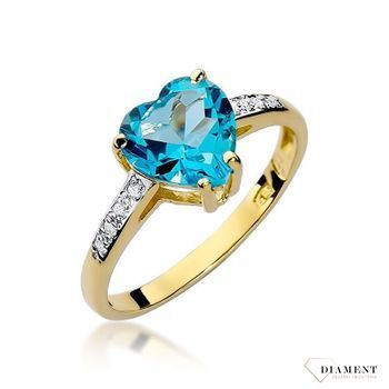 Złoty pierścionek damski 585 Topaz Sky Blue o formie serca i Diamenty 0.04 ct DIAPRSW031Z585T1.20  Pierścionek z żółtego 14 karatowego złota z Diamentami, idealny prezent dla każdej kobiety. Możliwość zamówienia Twojego Rozm.jpg