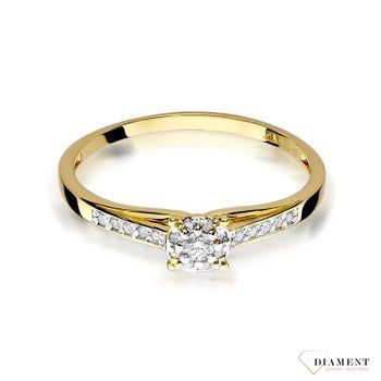 Złoty pierścionek damski 585 Bogato zdobiony pierścionek z Diamentami 0.13 ct DIAPRSW034Z585B0.13  Pierścionek z żółtego 14 karatowego złota z Diamentami, idealny prezent dla każdej kobiety. Możliwość zamówienia Twoj.jpg