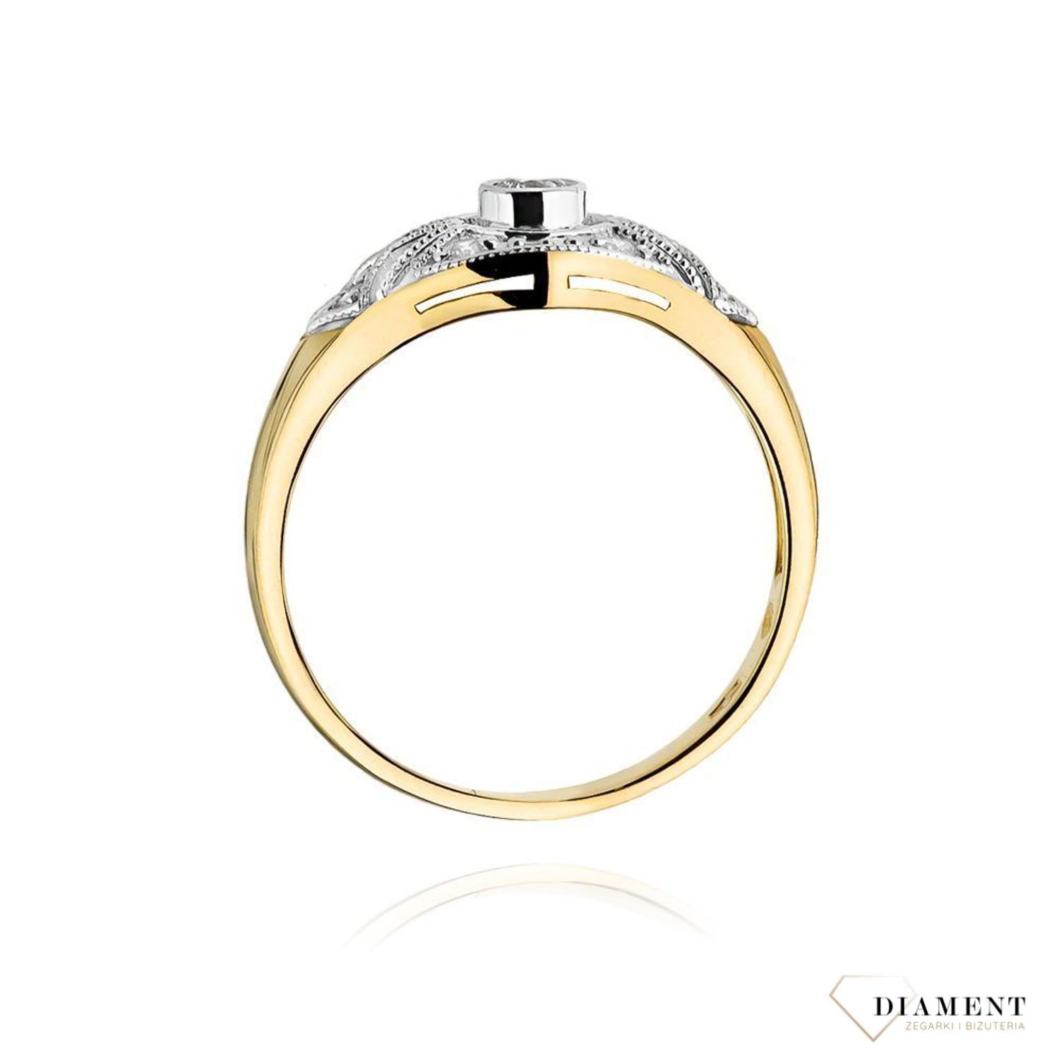 Złoty pierścionek damski 585 Okrągła oprawa centralnego Diamentu 0.19ct DIAPRSW413Z585B0.19  Pierścionek z żółtego 14 karatowego złota z Diamentami, idealny prezent dla każdej kobiety. Możliwość zamówienia Twojego Rozmiaru..jpg