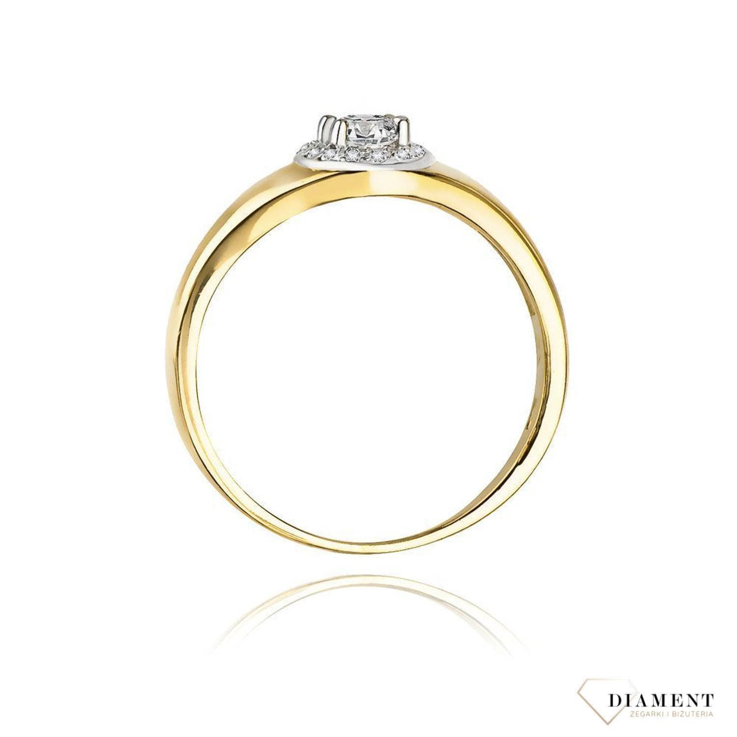 Złoty pierścionek damski 585 Pierścionek z 1 centralnym Diamentem i 14 bocznymi 0,17 ct DIAPRSW041Z585B0.17  Pierścionek z żółtego 14 karatowego złota z Diamentami, idealny prezent dla każdej kobiety. Możliwość zamówienia Tw.jpg