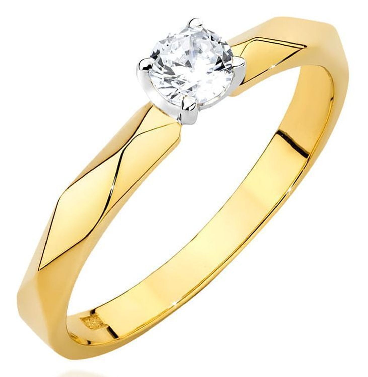 Złoty pierścionek W0484 z diamentem 0,15 ct o czystości SI2 i barwie H. Klasyczna elegancja w żółtym złocie 585 – idealny pierścionek zaręczynowy lub prezent na wyjątkową okazję.1.jpg