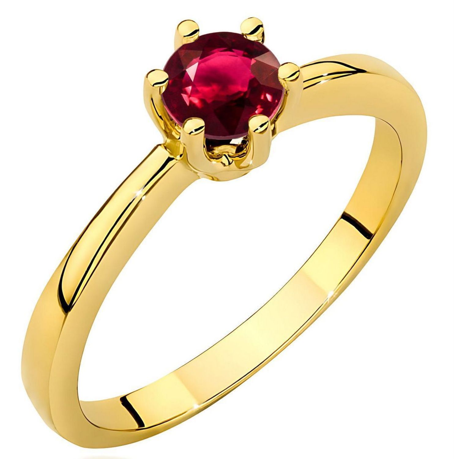 Złoty pierścionek z rubinem W0563 – żółte złoto próby 585, rubin 0.60 ct (5 mm). Szlachetna biżuteria o wadze 2.1–2.9 g i wysokości korony 6.3 mm. Symbol elegancji, miłości i pasji.1.jpg
