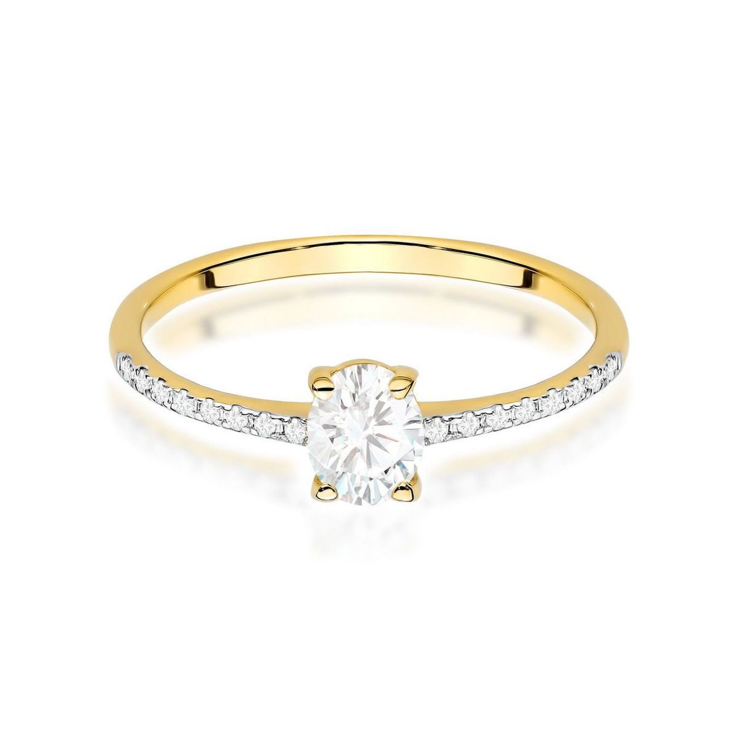 Pierścionek W0582 z owalnym diamentem 0.30ct i 16 dodatkowymi kamieniami (łącznie 0.38ct) w żółtym złocie 585. Elegancja, blask i ponadczasowy styl w doskonałej formie.1.jpg