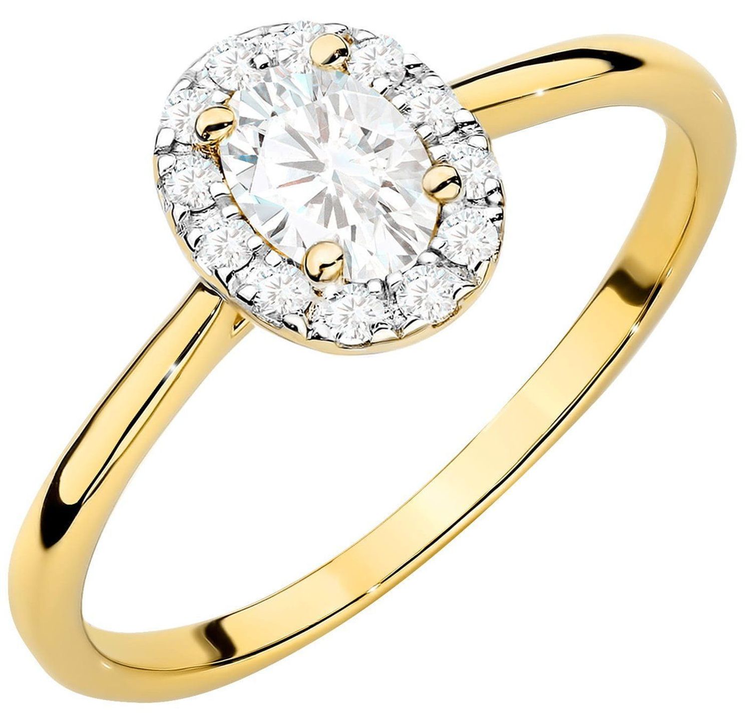 Pierścionek złoty diamenty DIAPRSW0583Z3585DIW.01 Złoty pierścionek damski 585 z Jednym centralnym Białym Diamentem i 12 mniejszymi diamentami  Damski pierścionek 1.jpg