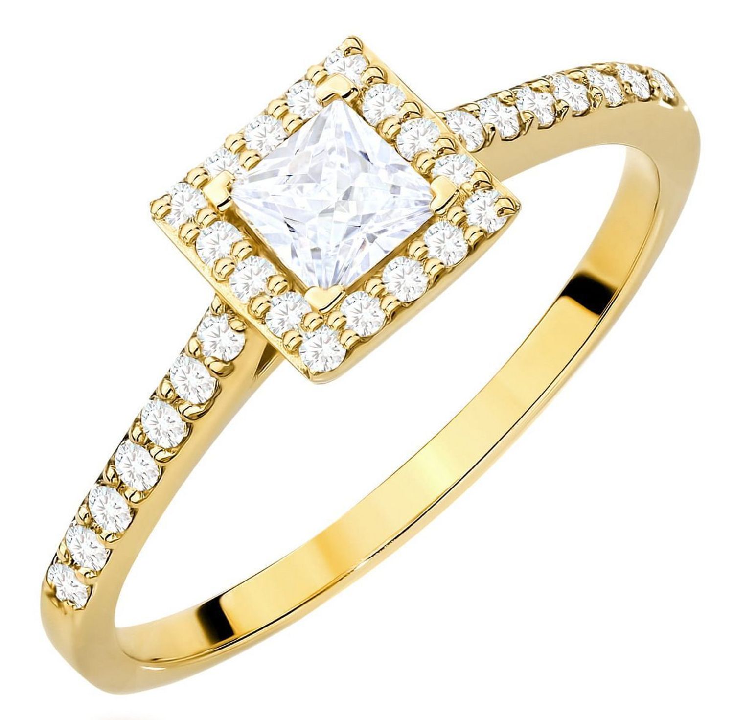 Pierścionek W0591 z diamentem 0.30ct i 30 dodatkowymi kamieniami (łącznie 0.50ct) w żółtym złocie 585. Luksus, blask i elegancja w wyjątkowej, wielokamieniowej oprawie.1.jpg