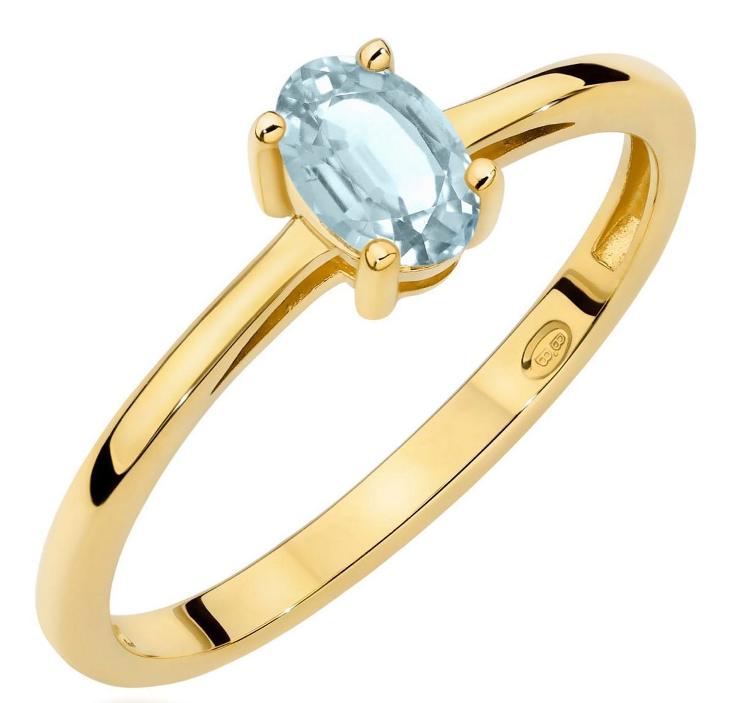 Złoty pierścionek z akwamarynem W0685 – złoto 585 w żółtym kolorze, kamień owalny 0.35 ct (6×4 mm). Delikatna i elegancka biżuteria o wadze 1.4–2.0 g. Idealny prezent dla wyjątkowej kobiety.1.jpg