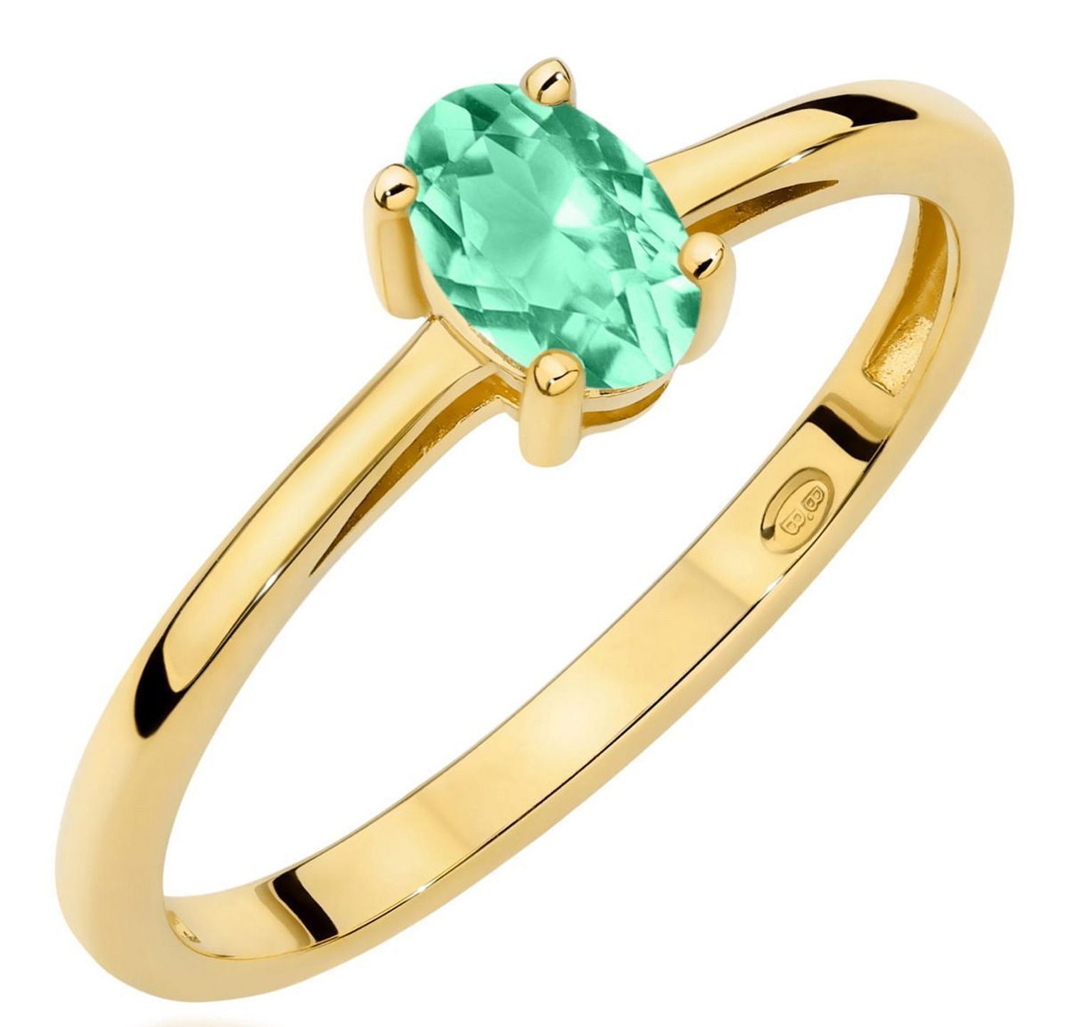 Złoty pierścionek damski W0685 z owalnym szmaragdem 0,40 ct. Wykonany z żółtego złota próby 585. Klasyczna elegancja i naturalne piękno w jednym. Idealny na prezent lub zaręczyny.1.jpg