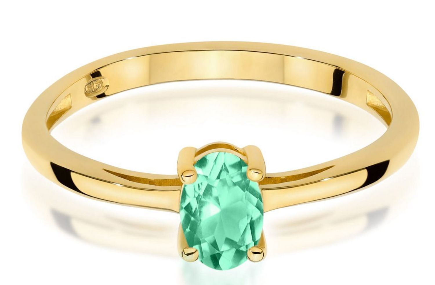 Złoty pierścionek damski W0685 z owalnym szmaragdem 0,40 ct. Wykonany z żółtego złota próby 585. Klasyczna elegancja i naturalne piękno w jednym. Idealny na prezent lub zaręczyny.1.jpg