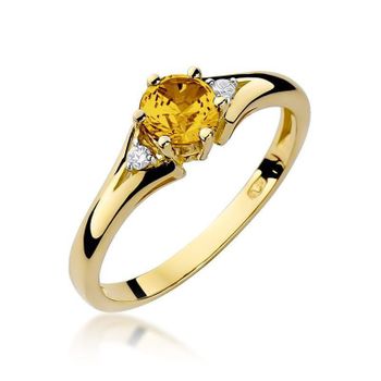 Złoty pierścionek damski 585 Okrągły Cytryn z Diamentami 0.03 ct 1.jpg