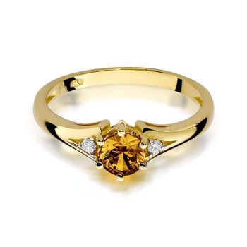 Złoty pierścionek damski 585 Okrągły Cytryn z Diamentami 0.03 ct 2.jpg