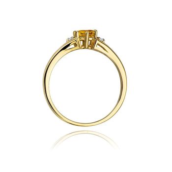 Złoty pierścionek damski 585 Okrągły Cytryn z Diamentami 0.03 ct 3.jpg