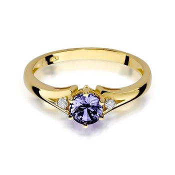 Złoty pierścionek damski 585 Okrągły Tanzanit z Diamentami 0.03 ct 2.jpg