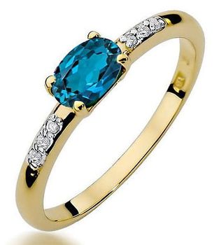 Złoty pierścionek zaręczynowy z topazem London Blue 0,03ct próba 585 W077 rozmiar 13. Wyjątkowy pierścionek zaręczynowy wykonany z żółtego złota próby 585,  (1).jpg