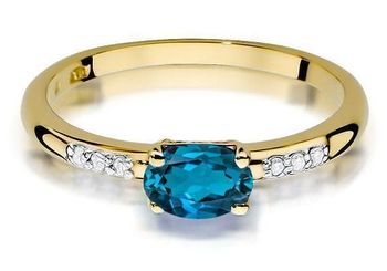 Złoty pierścionek zaręczynowy z topazem London Blue 0,03ct próba 585 W077 rozmiar 13. Wyjątkowy pierścionek zaręczynowy wykonany z żółtego złota próby 585,  (2).jpg