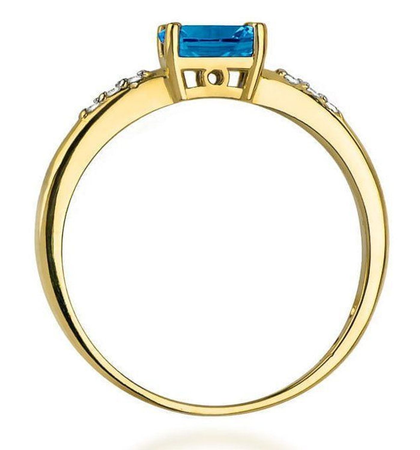 Złoty pierścionek zaręczynowy z topazem London Blue 0,03ct próba 585 W077 rozmiar 13. Wyjątkowy pierścionek zaręczynowy wykonany z żółtego złota próby 585,  (1).jpg