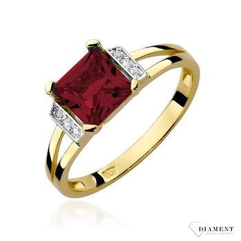 Pierścionek złoty z Diamentami 585 Pierścionek z Granatem i Diamentami 0.03 ct DIAPRSW103Z585G1.30  Pierścionek z żółtego 14 karatowego złota z Diamentami i Granatem, idealny prezent dla każdej kobiety. Możliwość zamówienia.jpg