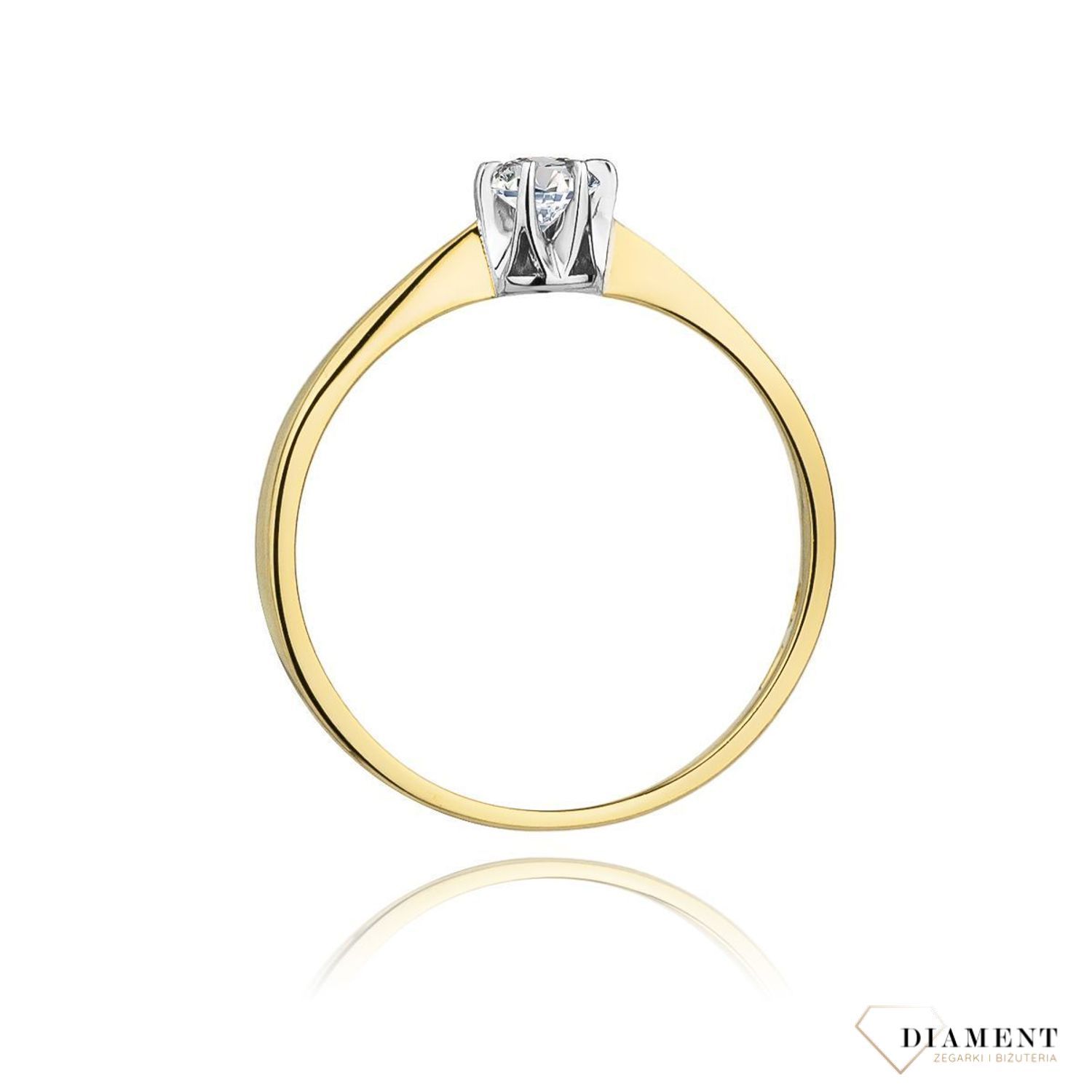 Złoty pierścionek damski 585 z Jednym centralnym Diamentem 0.04 ct DIAPRSW111Z585B0.04  Pierścionek z żółtego 14 karatowego złota z Diamentami, idealny prezent dla każdej kobiety. Możliwość zamówienia Twojego Rozmiaru..jpg