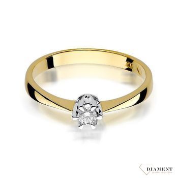 Złoty pierścionek damski 585 z Jednym centralnym Diamentem 0.10 ct DIAPRSW111Z585B0.10 Pierścionek z żółtego 14 karatowego złota z Diamentem, idealny prezent dla każdej kobiety. Możliwość zamówienia Twojego Rozmiaru. (2).jpg