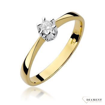 Złoty pierścionek damski 585 z Jednym centralnym Diamentem 0.10 ct DIAPRSW111Z585B0.10 Pierścionek z żółtego 14 karatowego złota z Diamentem, idealny prezent dla każdej kobiety. Możliwość zamówienia Twojego Rozmiaru..jpg