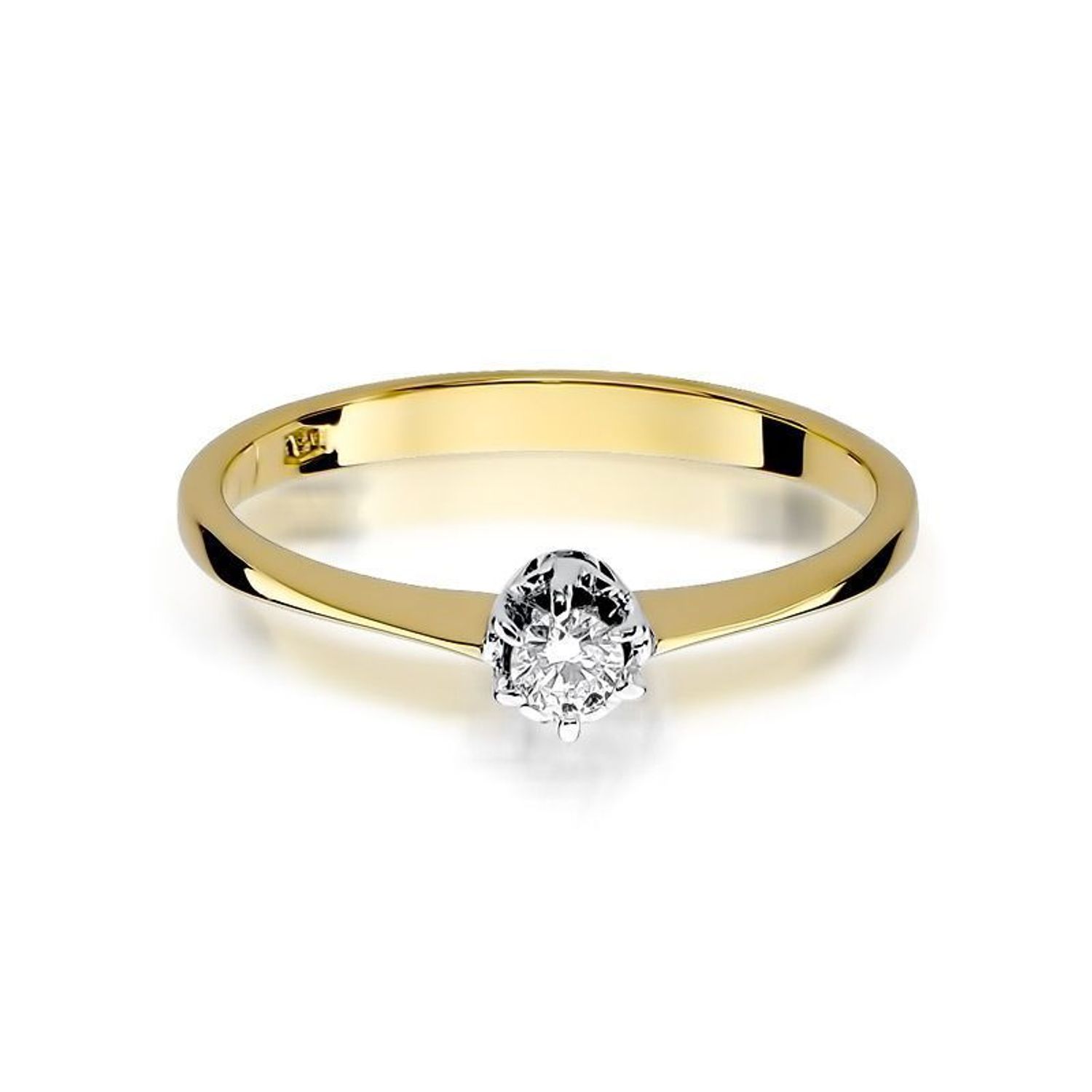 Złoty pierścionek damski 585 z Jednym centralnym Diamentem 0.10 ct 1.jpg
