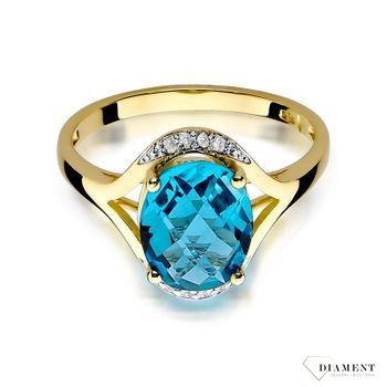 Złoty pierścionek damski 585 Owalny 3 ct Topaz Sky Blue  i Diamenty 0.04 ct DIAPRSW150Z585T3.00 Pierścionek z żółtego 14 karatowego złota z Diamentami, idealny prezent dla każdej kobiety. Możliwość zamówienia Twojego Rozmiar.jpg