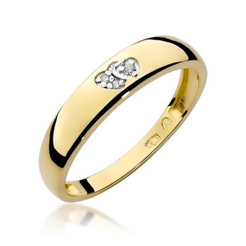 Złoty pierścionek damski 585 Obrączka z serduszkami z Diamentów 0,02 ct 1.jpg
