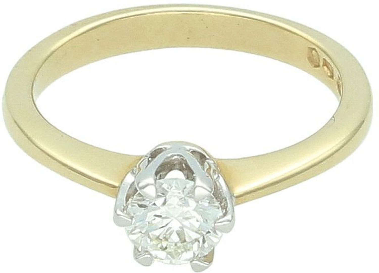 Ekskluzywny pierścionek damski ze złota próby 585, ozdobiony pojedynczym diamentem 0,70 ct o barwie F i czystości VS2. Rozmiar 18, waga 3,74 g.1.jpg
