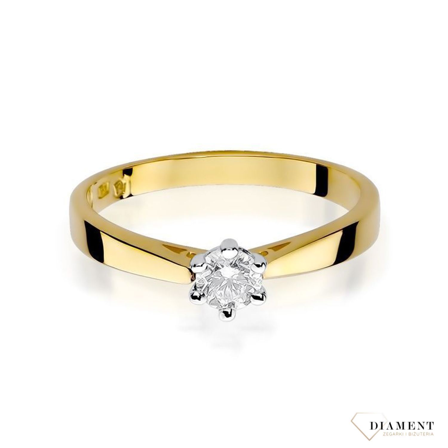 Złoty pierścionek damski 585 z Jednym centralnym Diamentem 0.25 ct DIAPRSW229BZ585B0.25  Pierścionek z żółtego 14 karatowego złota z Diamentami, idealny prezent dla każdej kobiety. Możliwość zamówienia Twojego Rozmiaru..jpg