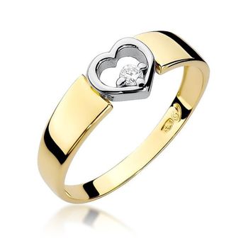 Złoty pierścionek damski 585 Obrączka z sercem z białego złota i Diamentem 0,04 ct 1.jpg