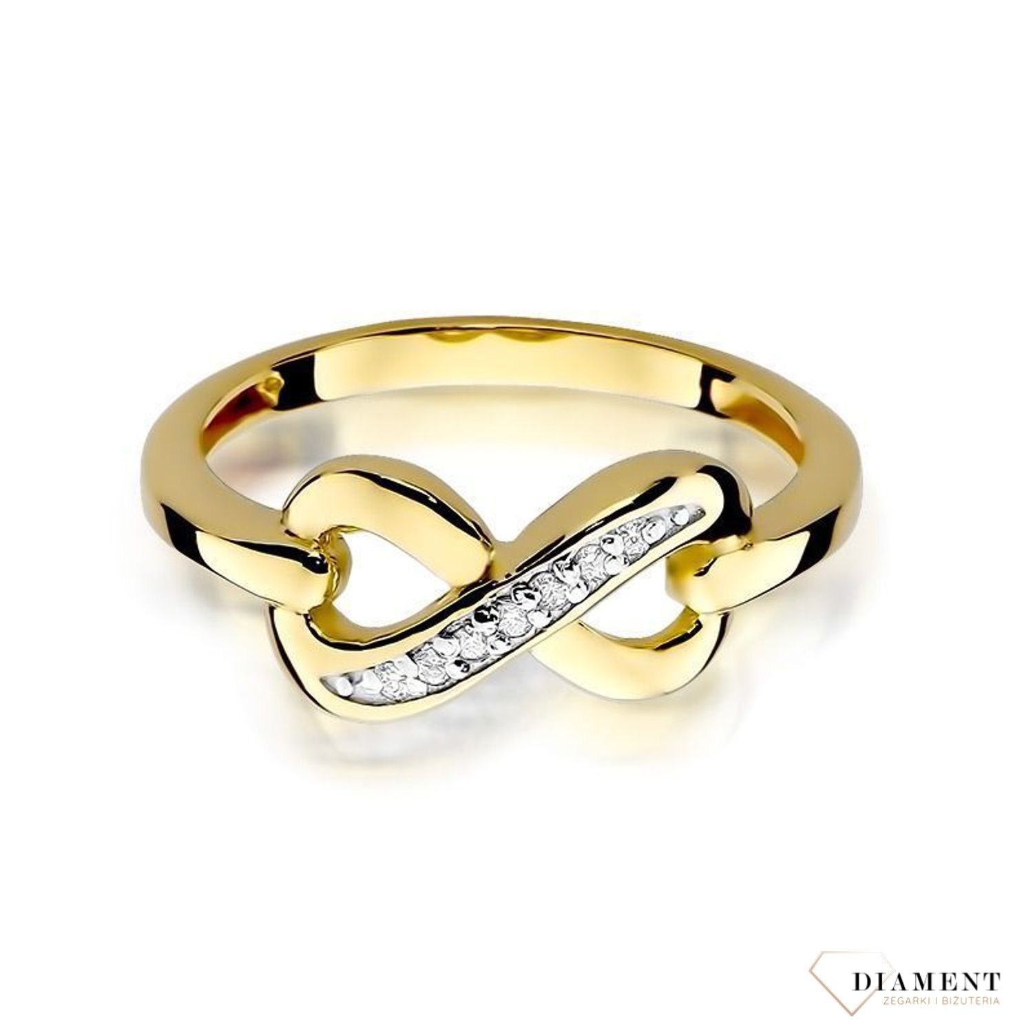 Pierścionek damski złoty 585 Nieskończoność usłana Diamentami 0.04 ct DIAPRSW285Z585B0.04 Pierścionek z żółtego 14 karatowego złota z Diamentami, idealny prezent dla każdej kobiety. Możliwość zamówienia Twojego Rozmiaru..jpg
