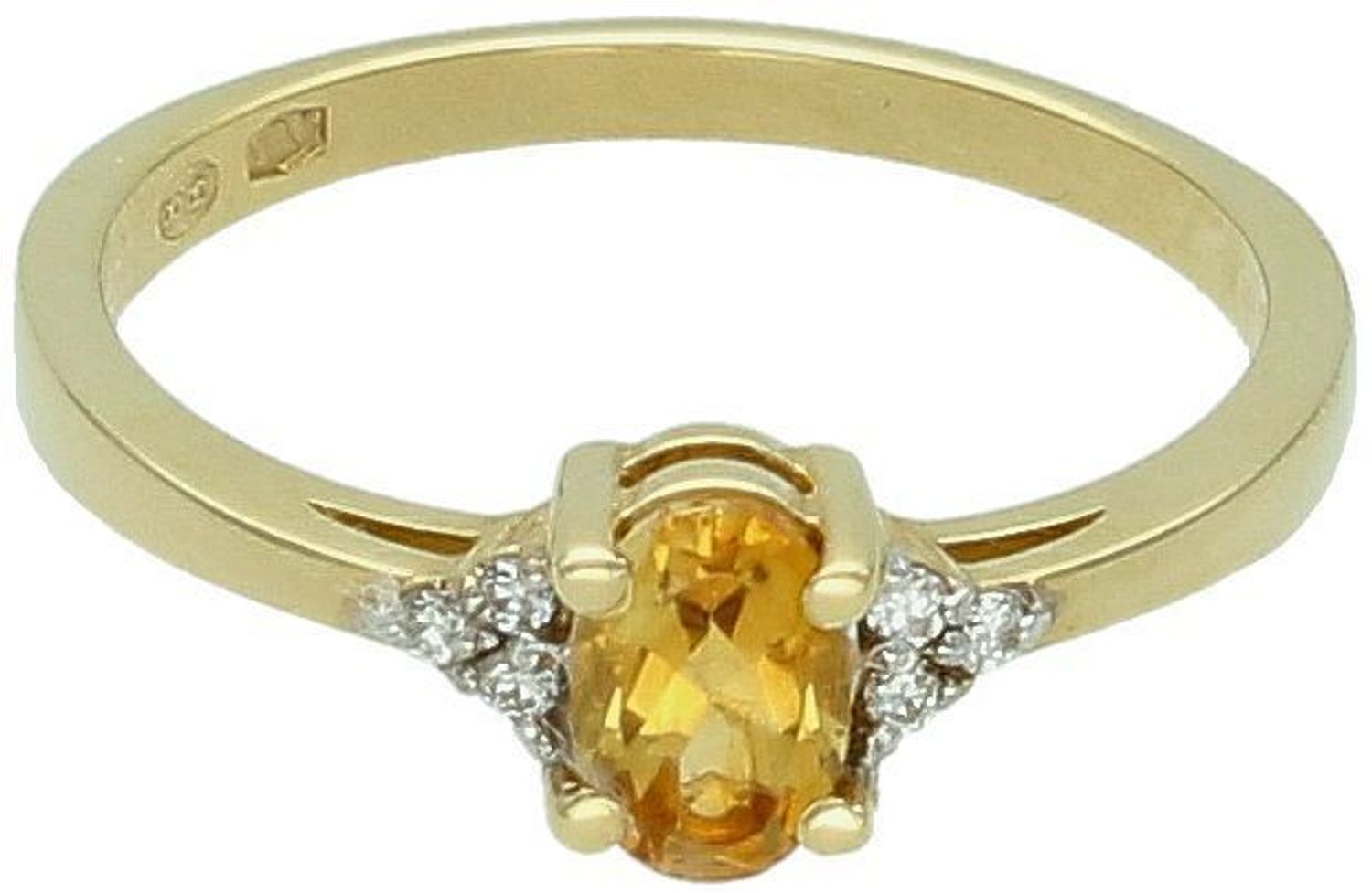 Złoty pierścionek damski 585 Cytryn i diamenty Au.jpg