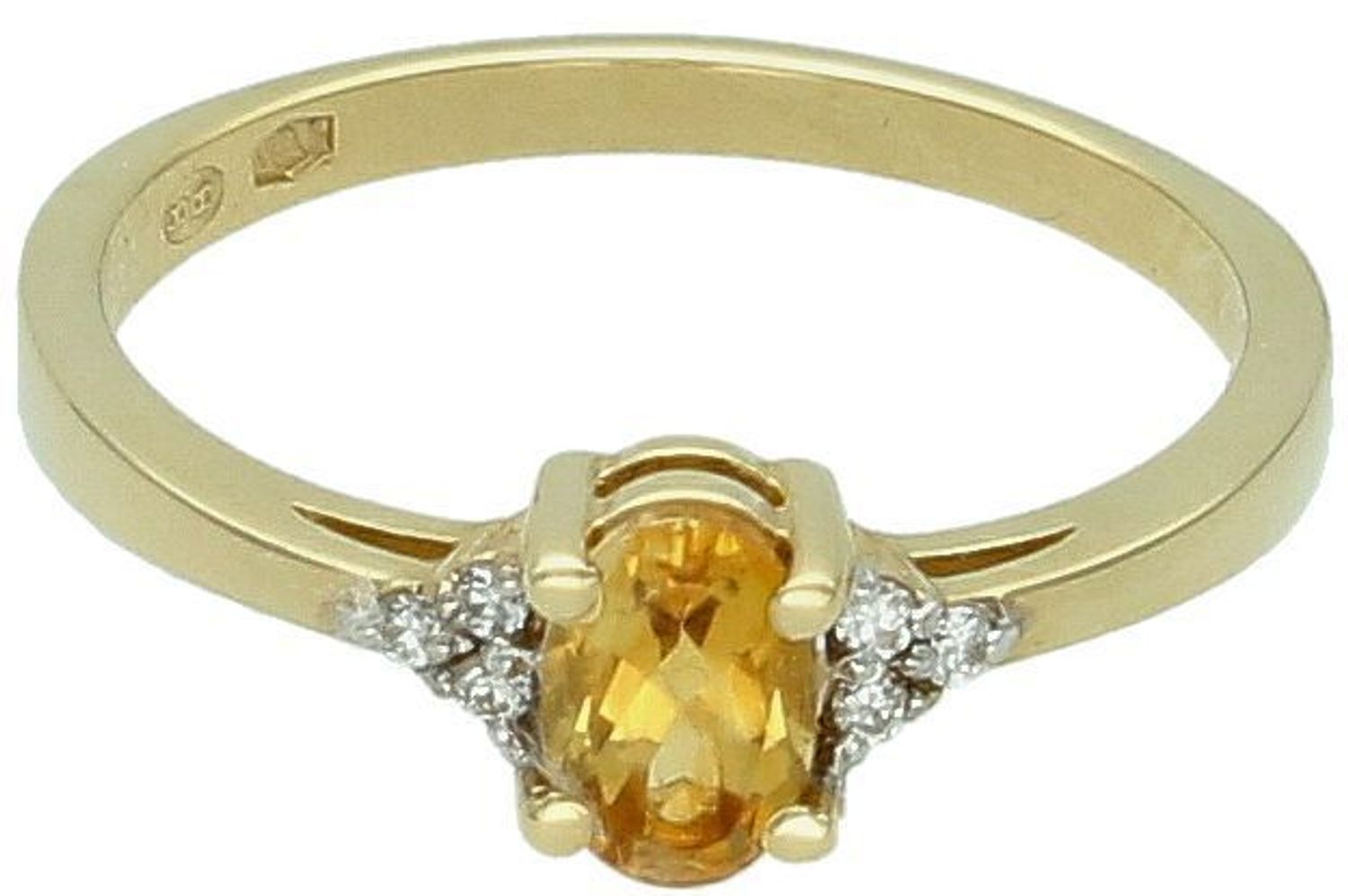 Złoty pierścionek damski 585 Cytryn i diamenty Au.jpg