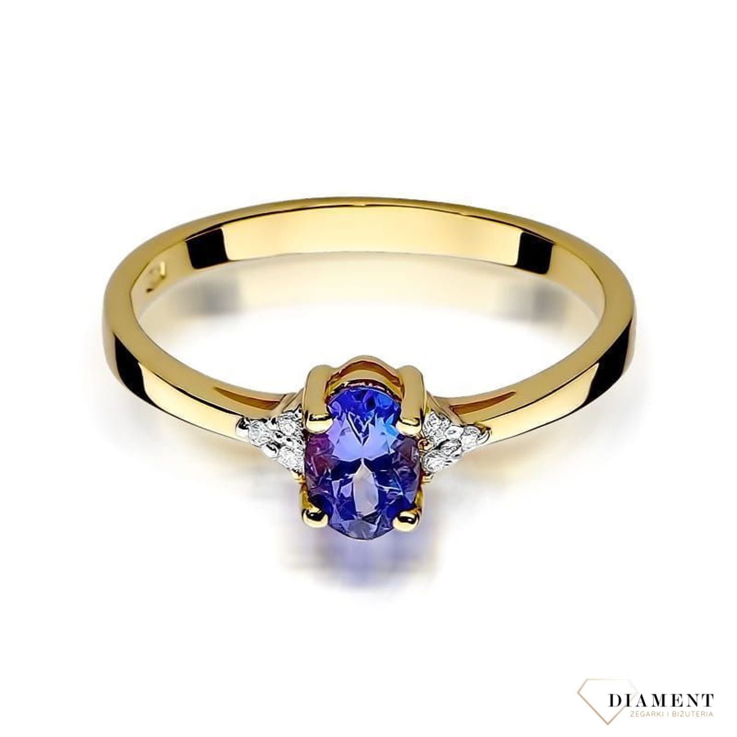 Złoty pierścionek damski 585 Pierścionek z Tanzanitem i  Diamentami 0.05 ct DIAPRSW301Z585TA0.40 Pierścionek z żółtego 14 karatowego złota z Diamentami, idealny prezent dla każdej kobiety. Możliwość zamówienia Twojego Rozmia.jpg