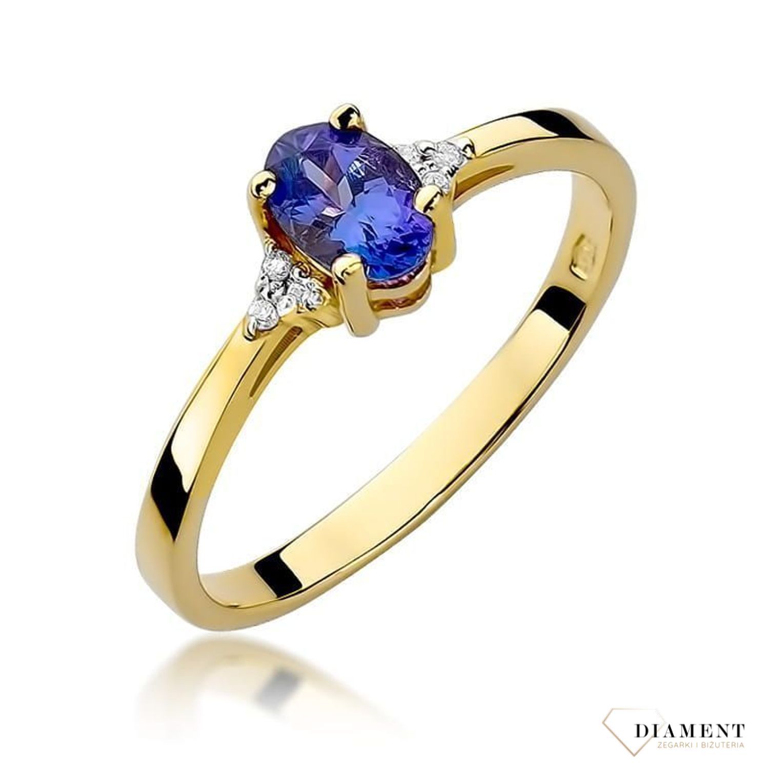 Złoty pierścionek damski 585 Pierścionek z Tanzanitem i  Diamentami 0.05 ct DIAPRSW301Z585TA0.40 Pierścionek z żółtego 14 karatowego złota z Diamentami, idealny prezent dla każdej kobiety. Możliwość zamówienia Twojego Rozmia.jpg