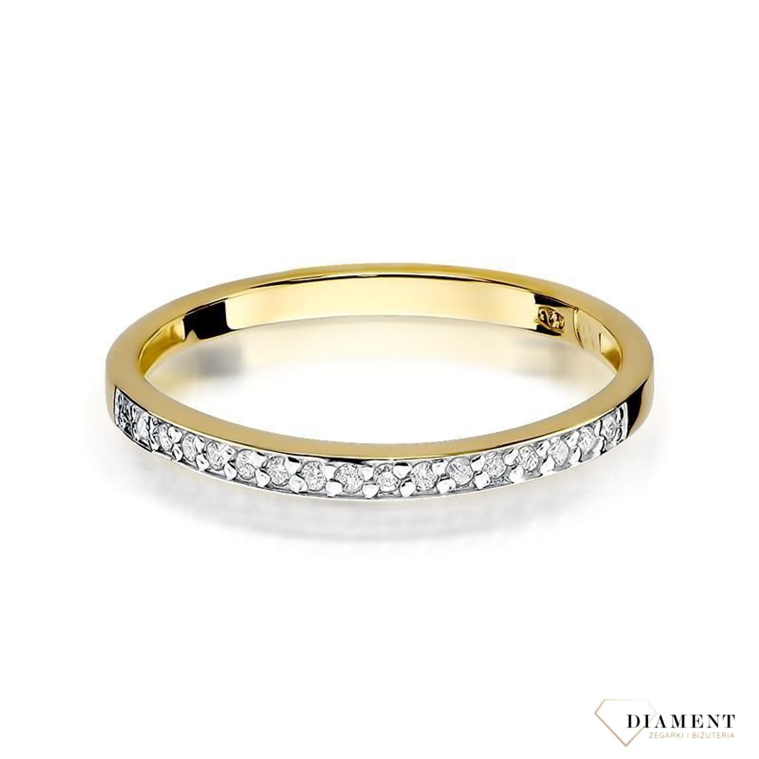 Złoty pierścionek damski 585 Obrączka wysadzana 17 Diamentami 0.09 ct DIAPRSW306Z585B0.09  Pierścionek z żółtego 14 karatowego złota z Diamentami, idealny prezent dla każdej kobiety. Możliwość zamówienia Twojego Rozmiaru..jpg