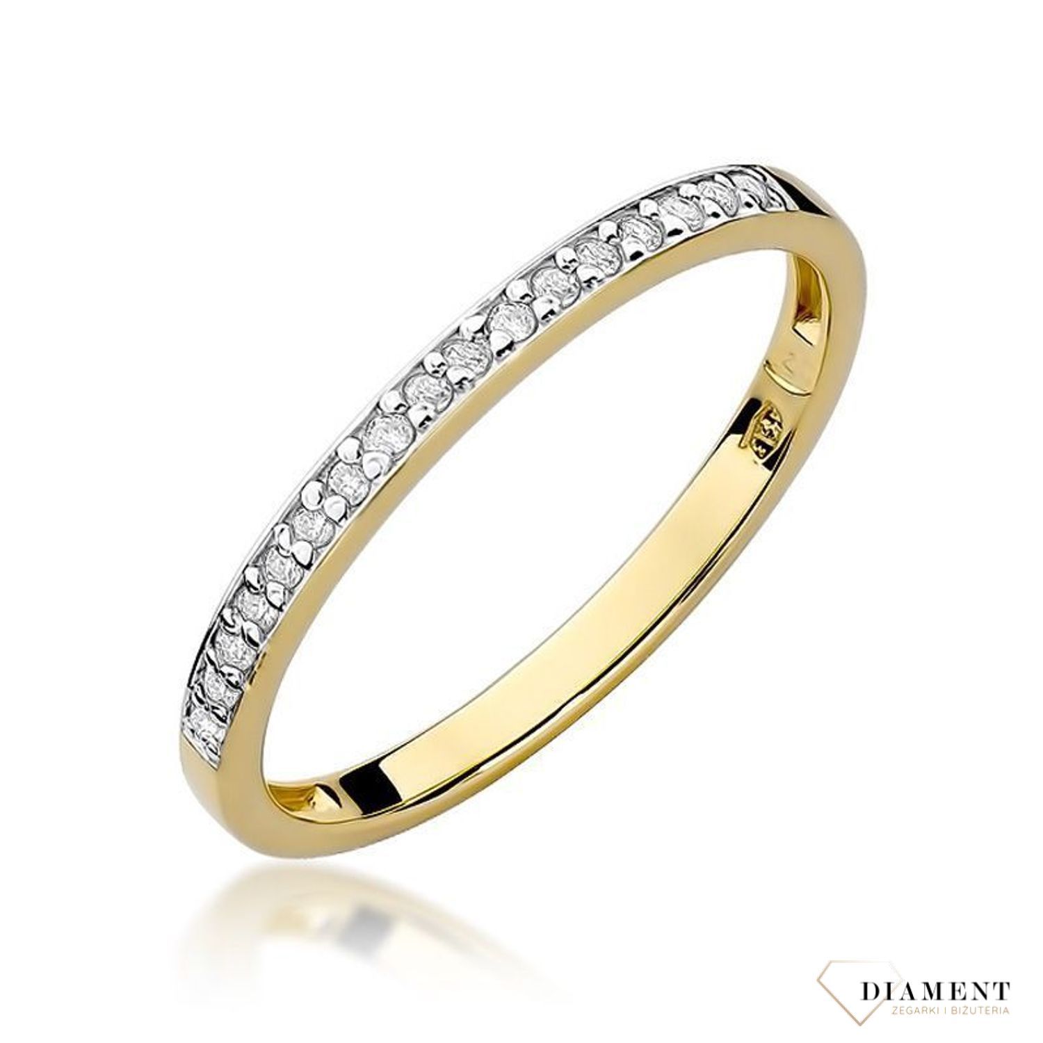 Złoty pierścionek damski 585 Obrączka wysadzana 17 Diamentami 0.09 ct DIAPRSW306Z585B0.09  Pierścionek z żółtego 14 karatowego złota z Diamentami, idealny prezent dla każdej kobiety. Możliwość zamówienia Twojego Rozmiaru..jpg