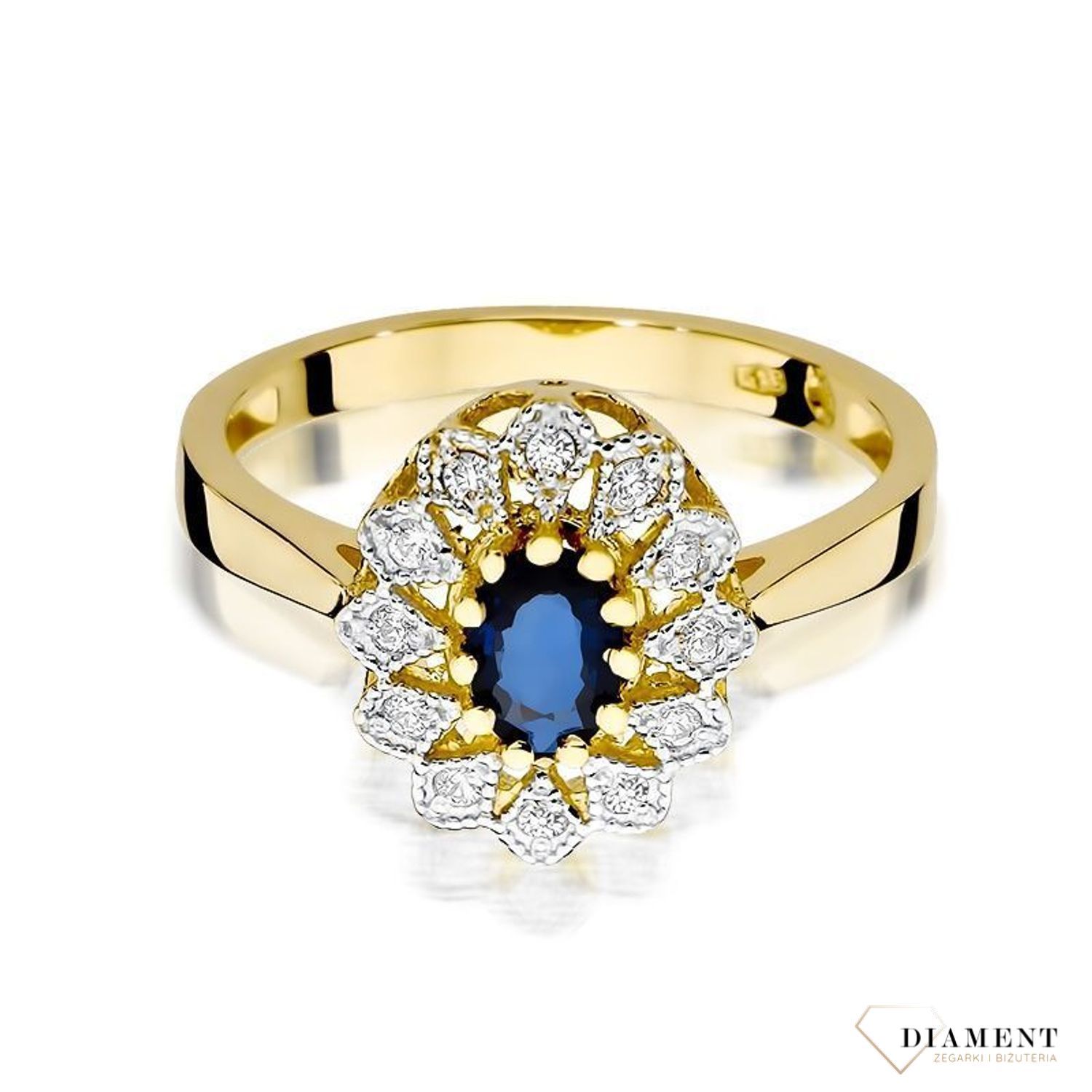 Pierścionek złoty z Diamentami 585 Przepiękna markiza z Szafirem i Diamentami 0,10 ct DIAPRSW354Z585S0.70  Pierścionek z żółtego 14 karatowego złota z Szafirami i Diamentami, idealny prezent dla każdej kobiety. Możliwość zam.jpg