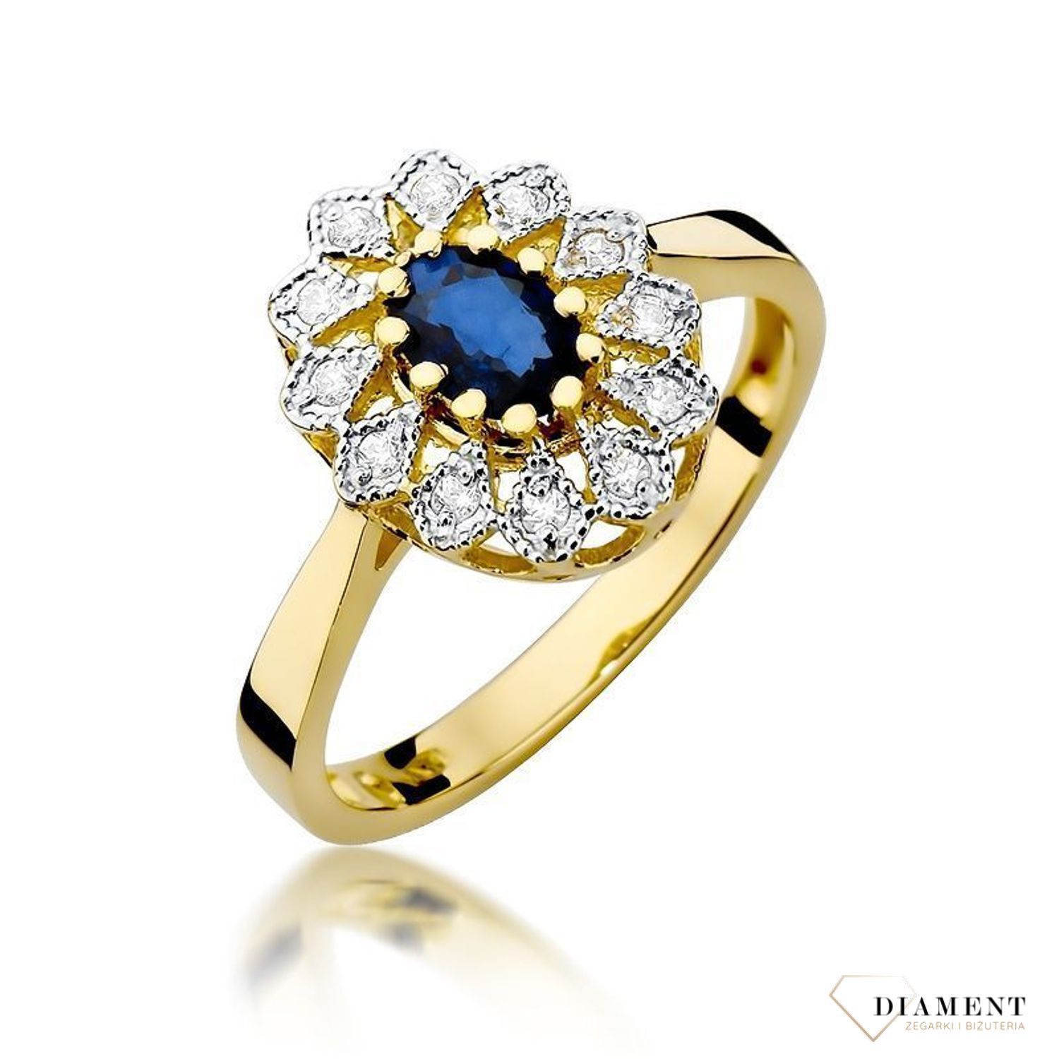 Pierścionek złoty z Diamentami 585 Przepiękna markiza z Szafirem i Diamentami 0,10 ct DIAPRSW354Z585S0.70  Pierścionek z żółtego 14 karatowego złota z Szafirami i Diamentami, idealny prezent dla każdej kobiety. Możliwość zam.jpg
