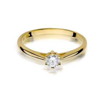 Złoty pierścionek damski 585 Klasyczny wzór z jednym centralnym Diamentem 0,15 ct 2.jpg