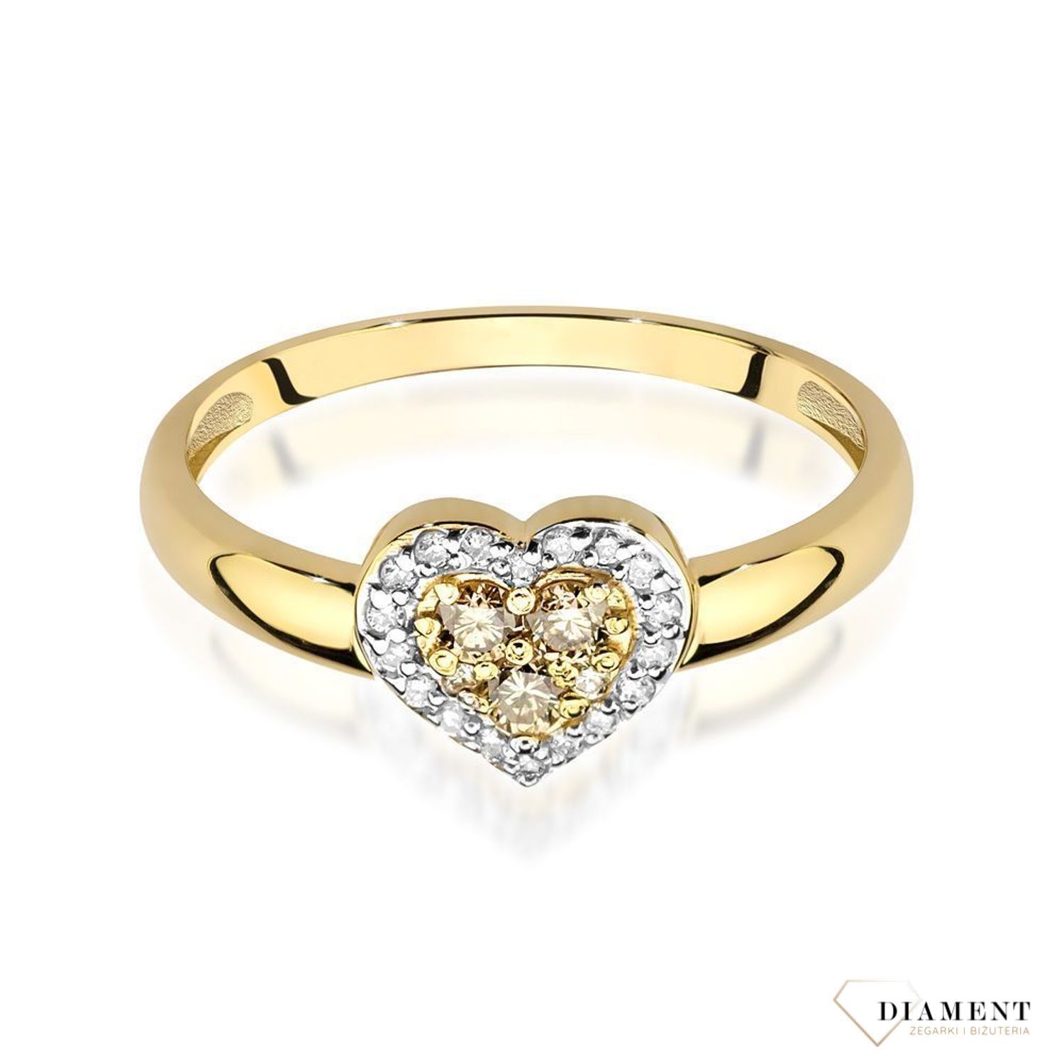 Złoty pierścionek damski 585 Pierścionek Serce wysadzane Diamentami 0,10 ct.jpg
